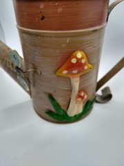 Vintage Mushroom Custom Watering Can Hand Painted Farm House deco Brown an Green