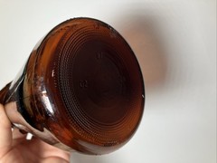 MRS BUTTERWORTH’S Amber 24 oz GLASS SYRUP BOTTLE Plastic LID VINTAGE 10”