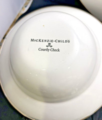 Mackenzie-Childs Courtly Check Serving Pieces and Yellow Enamel Lot