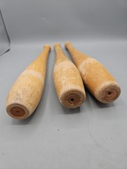 Antique Juggling Pins Wood Exercise Clubs Sportscraft Indian Club VTG Lot Of 3