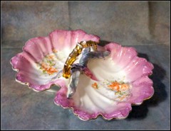 Vintage Large Edwardian Style Divided Dish with Rose Motif and Gold Accent #E213