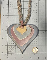 Cottagecore Blue Pink Wood Hearts Rabbit Hang Decor Braided Fabric Vtg Necklace