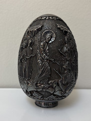 Large Vintage Greece Silver 995 Religious Egg Sculpture Icon Relief 690g