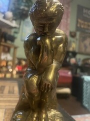 Vtg Rodin Thinker Cast Metal Bronze Finish Bookends Marble Base Art Deco Heavy