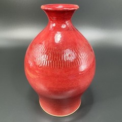 Vintage Hand Made Studio Art Pottery Vase Bottle Small Mouth Red Glaze Signed