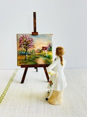 Vintage Limoges Enamel Miniature Painting Christiane Pouret France With Easel#23