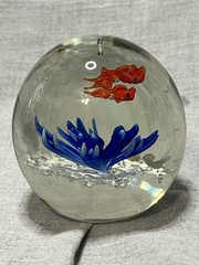 Hand Blown Art Glass Sea Life Paperweight Orb Fish Plant