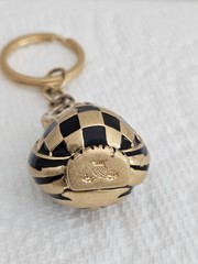 MacKenzie Childs Courtly Owl Checkered Key Chain Key Ring Black And Gold Owl