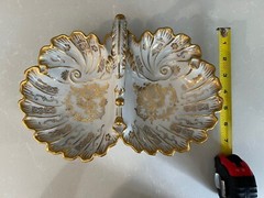 R.P.M. Porcelain China Divided Vintage Serving Bowl Gold Scroll Design