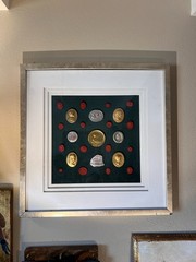 Grand Tour Neoclassical Gilded & Red Plaster Intaglio Set in Silvered Frame