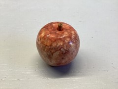 Vintage Polished Peach Pink Red Apple Marble Stone Fruit w/ Wood Stem