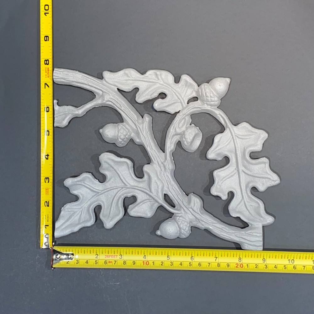 Vintage Pediment Fall Oak Acorn Leaf Wall Décor Cast Aluminum Art Panel 9.5″x8″