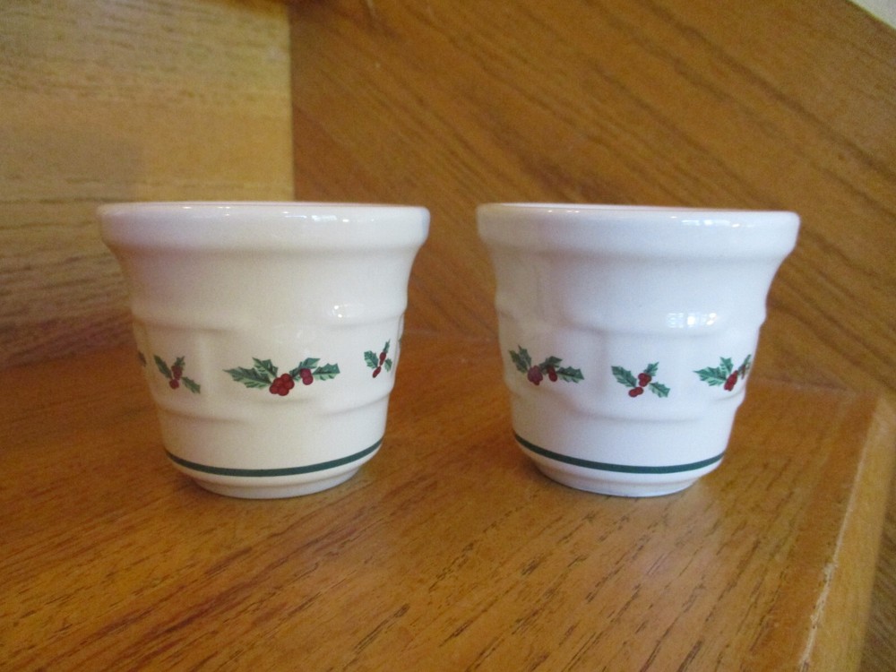 Longaberger Traditional Holly Votive Set 2 Christmas pottery *shipping included*