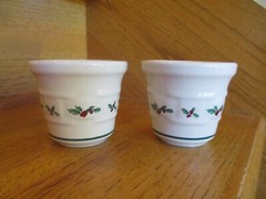Longaberger Traditional Holly Votive Set 2 Christmas pottery *shipping included*