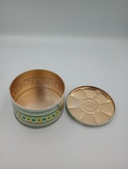 Vintage Art Deco 1930s Colorful Tin Container Round Storage Teal Yellow Silver
