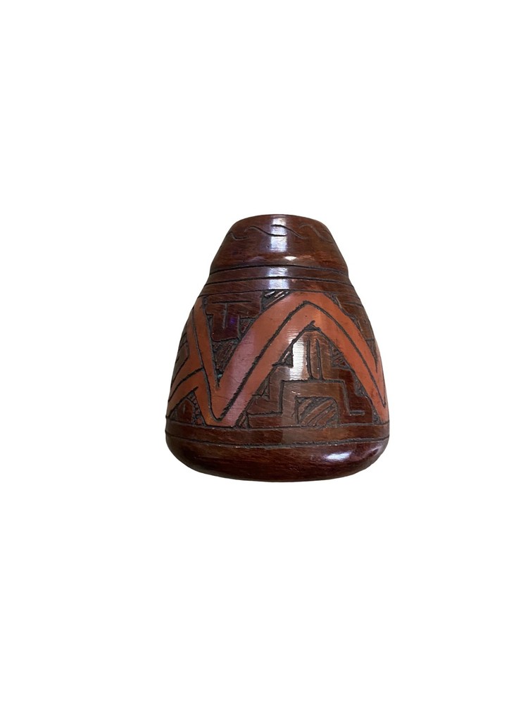 Vintage Hand Carved Amazonia Brazil Wooden Pot Tribal Folk Art 4” X 4”
