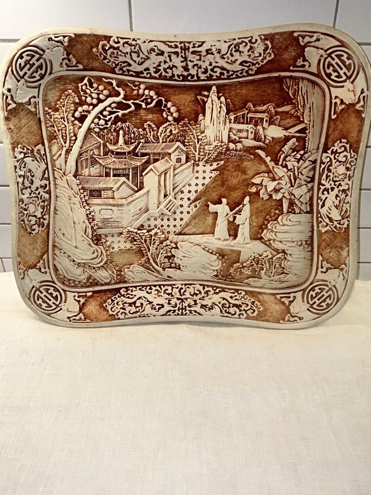 Vintage Resin Dynasty Relief Carved Tray Decor 1982 Arnart Imports