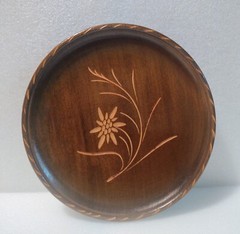 VTG L.Luyten Interlaken Switzerland Carved Etched Flower Wood Plate Dish