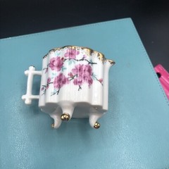 Antique Hand Painted Demitasse Creamer Footed Cherry Blossoms Fun