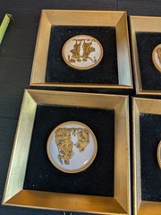 4 Pc Gold And Black Neoclassical Porcelain Wall Plaques Set Square Frame