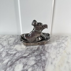 Antique Dog Cast Metal Trinket tray Early 1900s with Turtle heavy ashtray