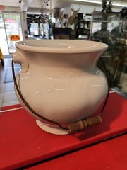 Late 1800’s Early 1900’s Antique Chamber Pot With Metal Wire & Wood Handle Nice!