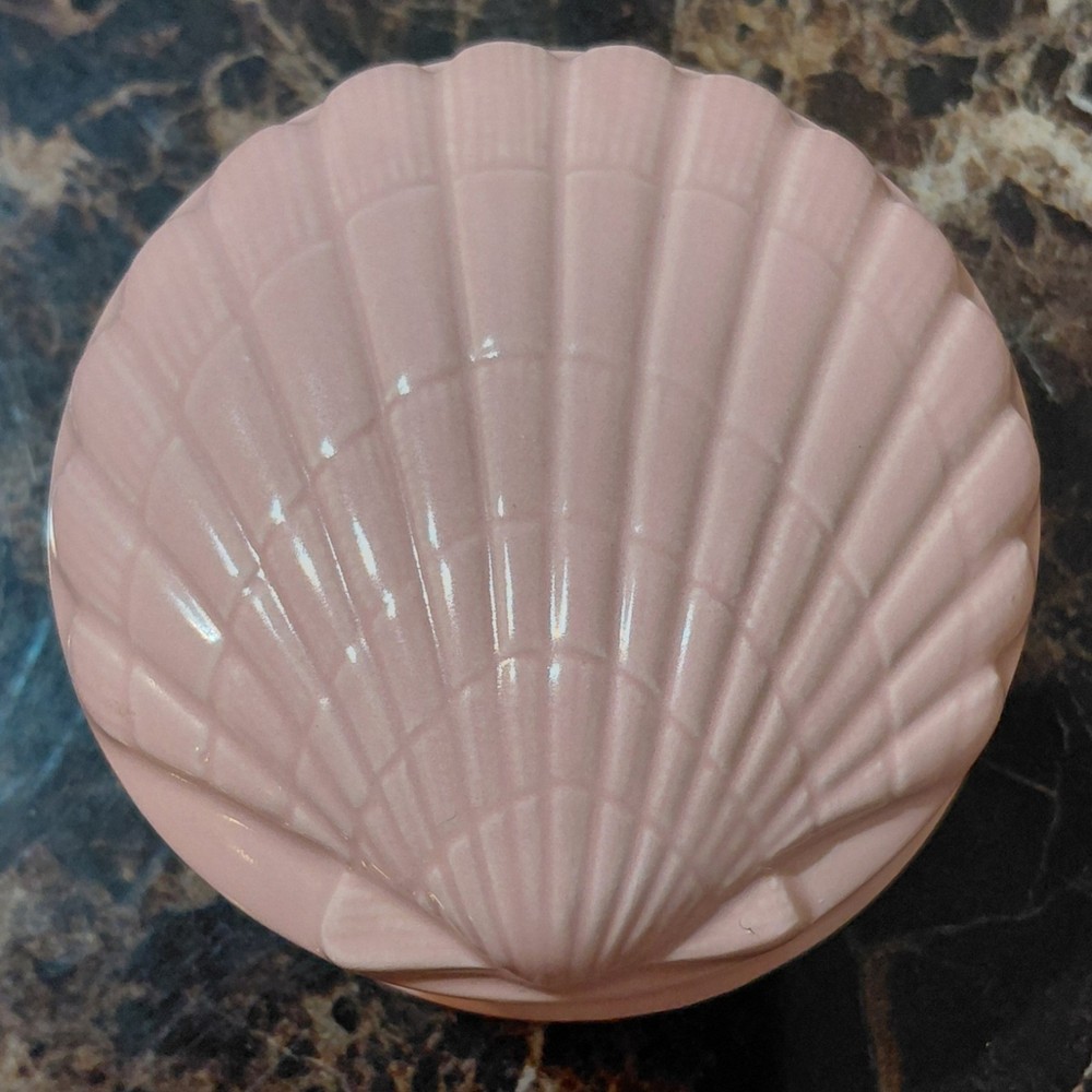 Vintage 1975 Fitz & Floyd Pink Ceramic Shell Trinket Box