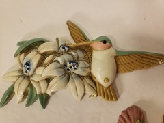 Vtg 1993 Burwood Products 3 Pc Hummingbirds Wall Hanging Set Made in USA pastel