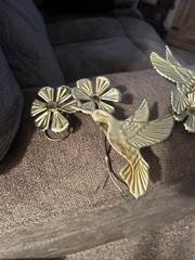3 Piece Home Interiors Wall Decor Gold Colored Metal Birds With Flowers