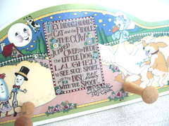 Mary Engelbreit Nursery Rhyme Peg Wall Rack 1990’s Repairs Ceramic and Wood