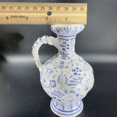 VTG Hand Made Swedish Pottery Carafe Pitcher With Braided Handle Artist Marked