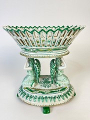 United Wilson Green porcelain double angels footed compote.