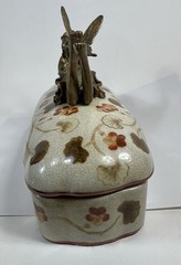 Hung Hei Trinket Box Dresser Fairy Angel Handle Art Nouveau Style Ceramic 9”