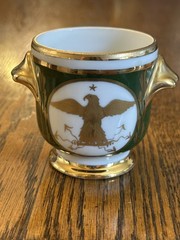 Vintage LIMOGES FRANCE Hand Painted Porcelain NAPOLEONIC Cachepot Green gold