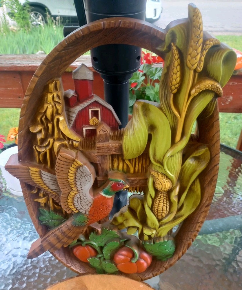 Vintage BURWOOD PRODUCTS WALL ART, PHEASENT, BARN, CORN, TOMATOES , 3 D, MCM