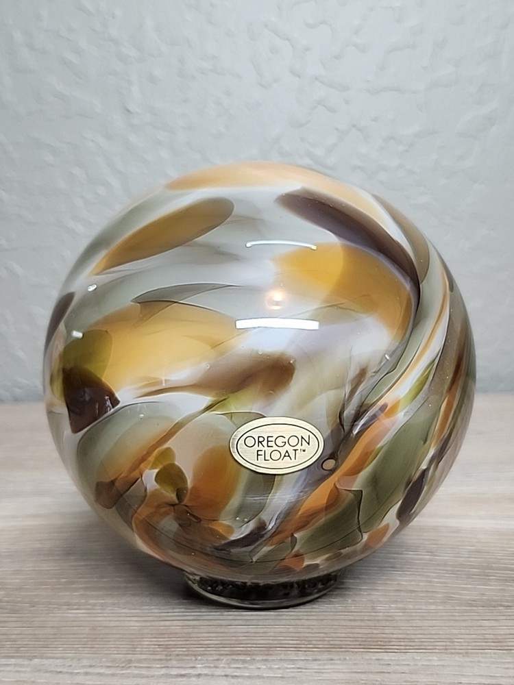 5″ Brown Orange Hand Blown Art Ocean Glass Oregon Float Coast 2013 Signed Meyer