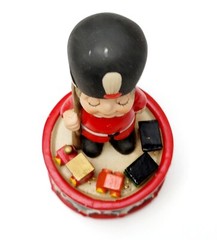 Vintage Working Music Box Boy Soldier Gun Bass Drum Toy Train Song School Days