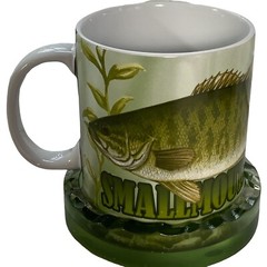 ENESCO Smallmouth Bass Coffee Mug 16oz Ceramic w Coaster Fishing Gift Set NEW