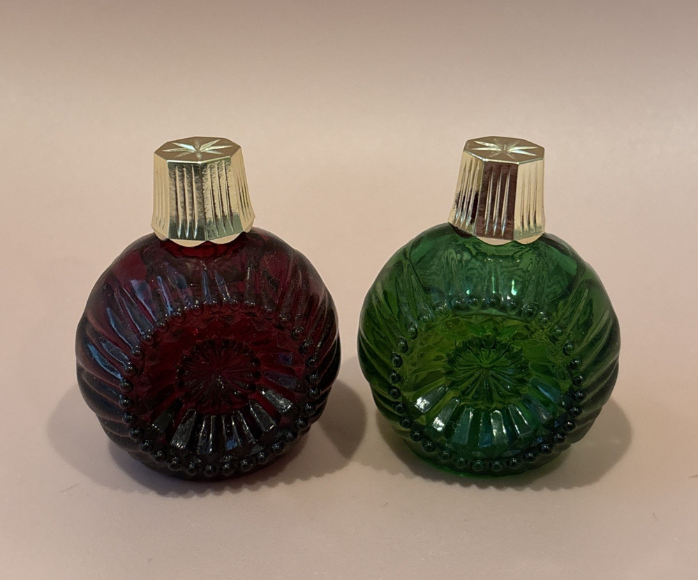 Avon Festive Facets Cologne Bottles Lot of 2 Red Green Vintage w Boxes