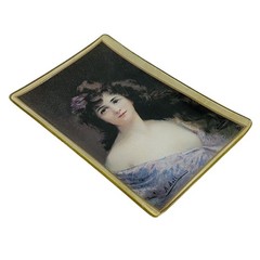 Asti Glass Pin Vanity Ring Dish Small Tray Edwardian Victorian Woman Portrait