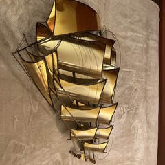 VINTAGE LARGE DEMOTT SHIP SCULPTURE HANDMADE MODERNIST SAIL SHIP SIGNED ORIGNAL