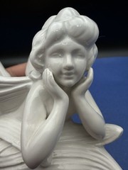 Vintage Fitz And Floyd Fairy Figurine Trinket Dish Art Nouveau Porcelain Ceramic