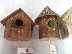 Home Interiors Birdhouse Floral Picks/ Set of 4/Natural Wood/Pine Cone Decor/New