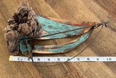 Copper Metal Green Sailboat Art Figurine Sculpture Wood Base Beach Coastal 10”