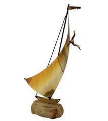 MCM Brass Sailboat 13″H Signed De Mott Sculpture Onyx Base Clipper Ship Sailing