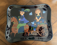 JAKOB STUCKI Switzerland Folk Art 12” Pottery Plate Tray Marked