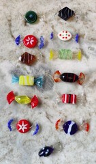 FESTIVE!!! Lot Of 11 Murano-style Art Glass Hand Blown Hard Candy