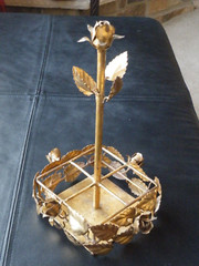 RARE VINTAGE Italy TOLE Gold Rose CENTERPIECE 4 Compart HOLDER Hollywood Regency