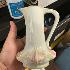 Franklin Mint Fine Porcelain Art Nouveau Pitcher Vase Cream Pink Floral 5.5”
