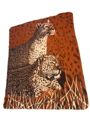 Vintage 😊 Rare fleece thin blanket 58” x 47” Two Leopard Cats￼ Brown Fun